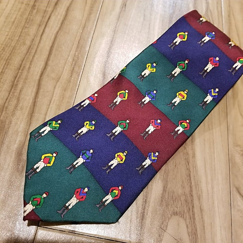 Vintage Alynn Necktie Jockeys Silk Tie Horse Racing Equestrian Made in USA